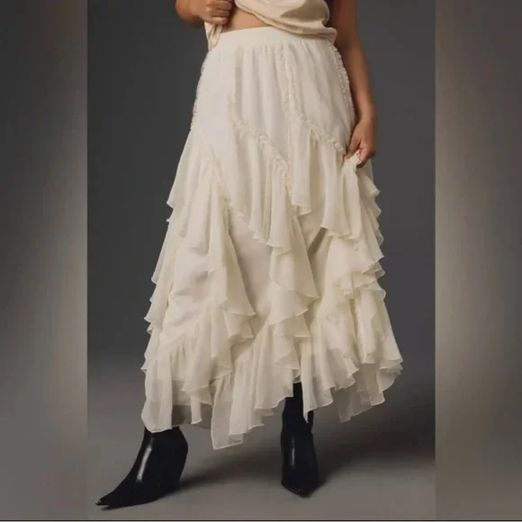 Anthropologie Cream Layered A-Line Skirt - Picture 2 of 9